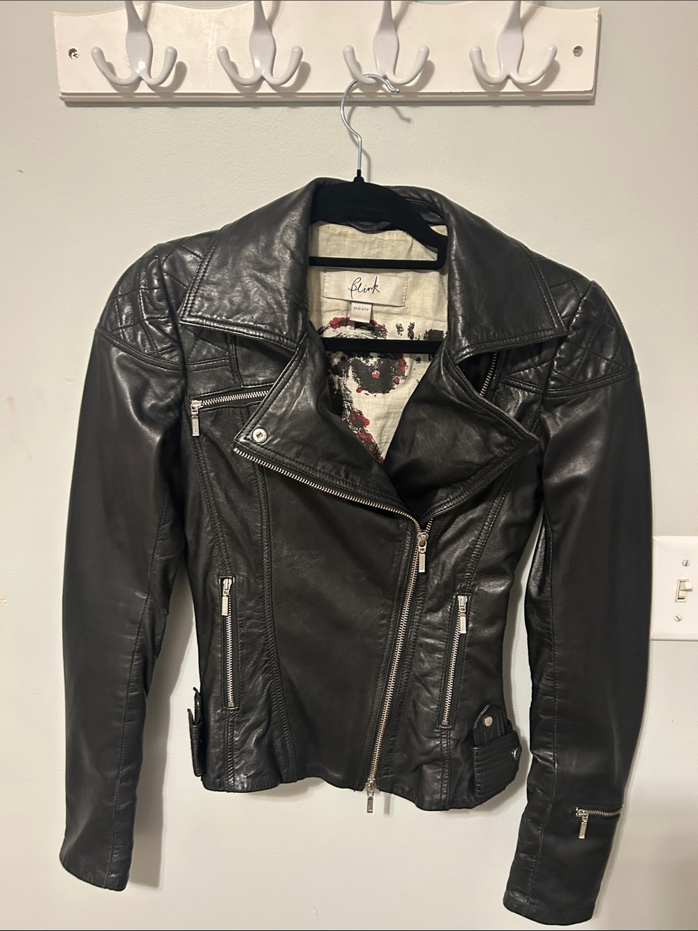 Blink 3xs  Black Leather Asymmetrical Moto Jacket